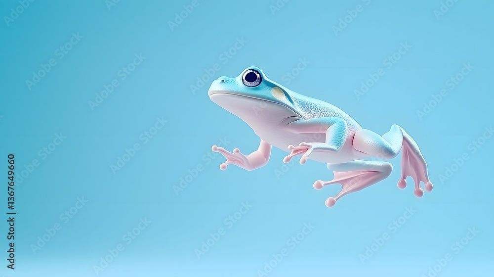 Poster animated 3d frog character happily jumping from one bright flashcard to another teaching kids differ
