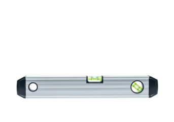 A floating level tool with a bubble indicator, isolated on a solid white background.