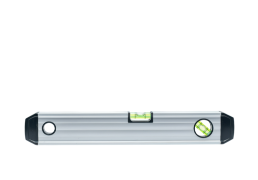 A floating level tool with a bubble indicator, isolated on a solid white background.