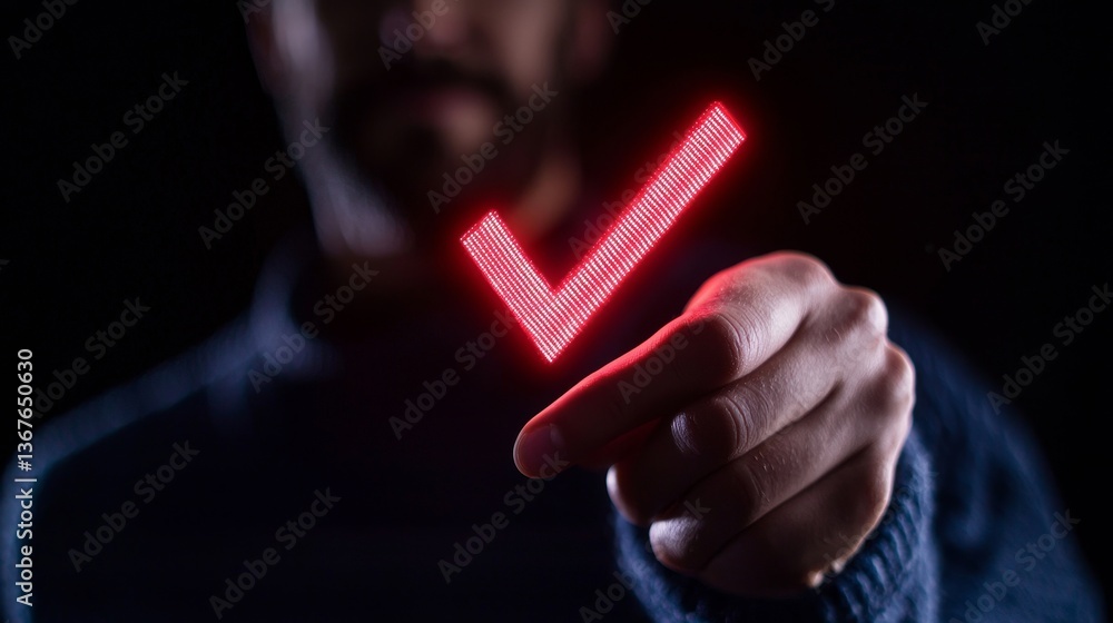 Poster a dark background serves as the setting for a businessman to touch a digital hologram containing a c