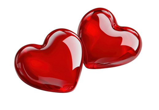 Shiny Red Heart Shapes on White Background, png element with transparent bg