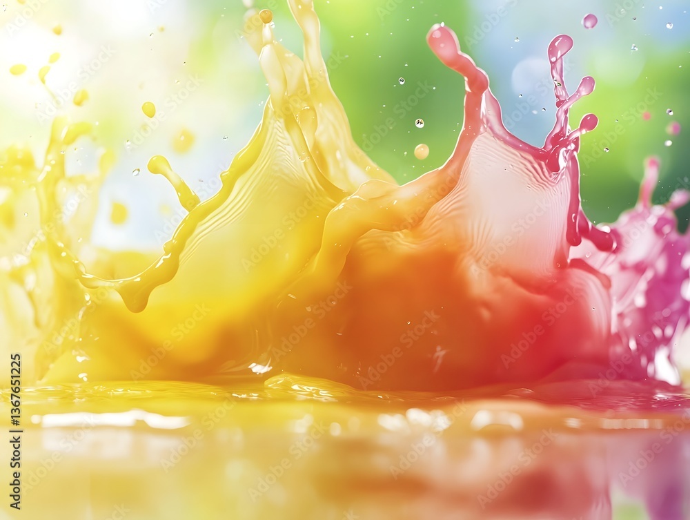 Poster captivating abstract image of a colorful fruit juice splash captured in mid air creating a vibrant a