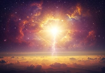 宇宙輝く神々しい光線 壮大な構図