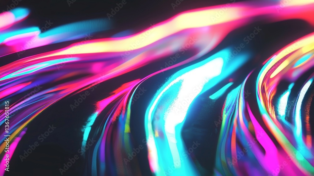 Poster the glowing red and blue lights in this digital design form flowing lines that create an abstract ba