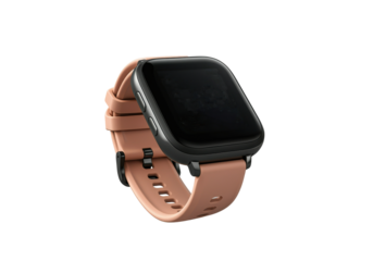 A floating smartwatch displaying the time, on a solid white background