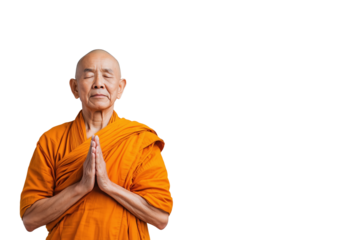 Asiatischer buddhistischer Mönch in Meditation mit geschlossenen Augen PNG mit transparentem Hintergrund

