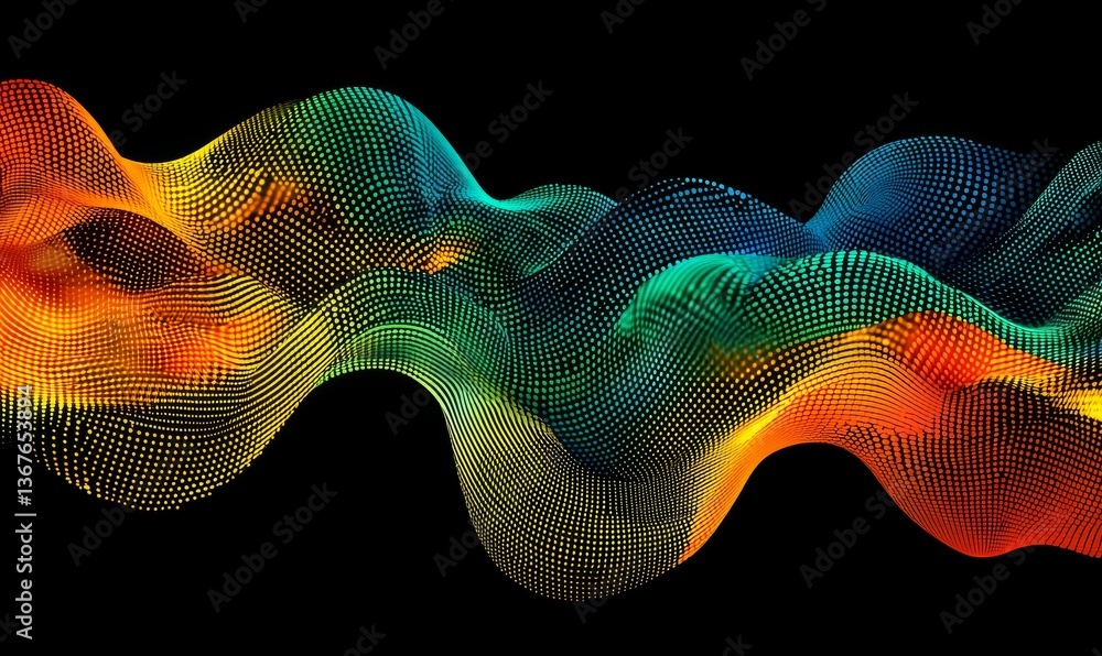 Poster modern technology is represented by an abstract digital wave of particles and a futuristic point wav