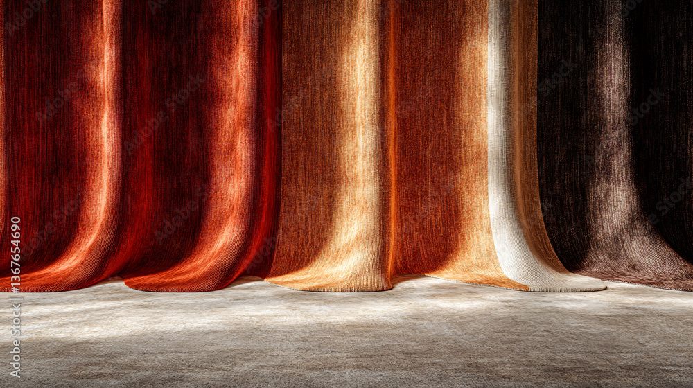 Poster a beautiful curtain displaying rich red and orange tones with gradations of color creating a vibrant