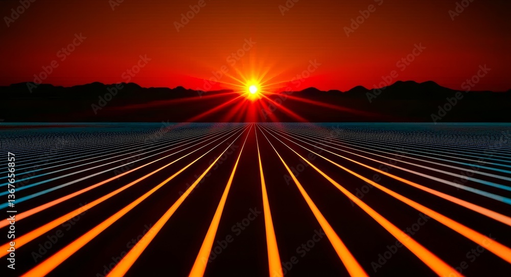 Poster red laser light is artistically rendered against a dark backdrop, resulting in a grid pattern of abs