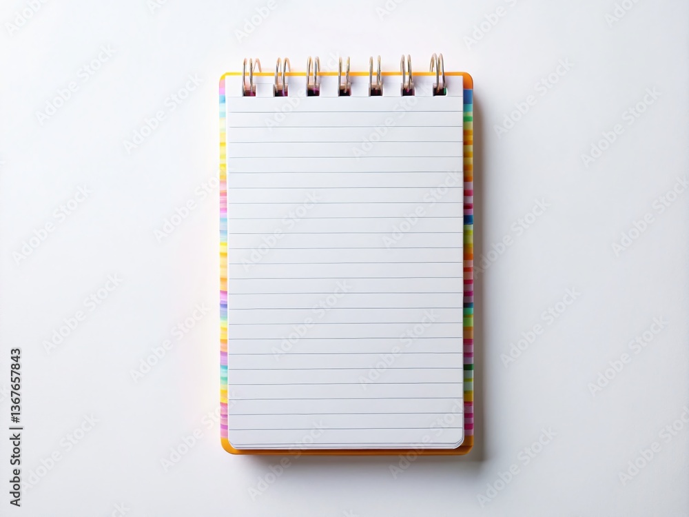 Poster high-angle view of a single notepad isolated on white background