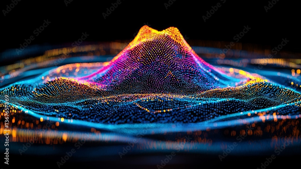 Poster small linked white specks of light symbolizing digital technology networking mesh for a presentation