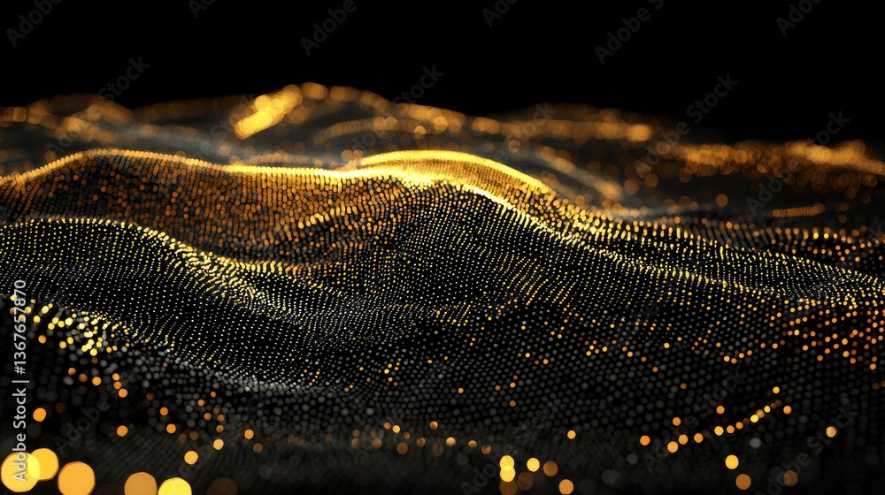 Poster tiny interconnected white dots of light representing digital tech networking mesh as a presentation 
