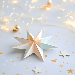 Elegant and professional looking holiday season discount sticker with a shiny star design soft lighting and festive backdrop  This versatile image can be used for various holiday themed promotions