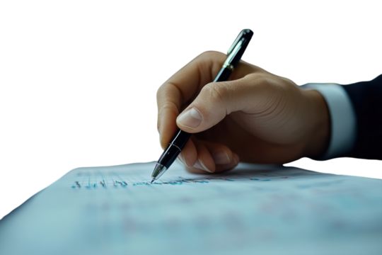 A Hand Meticulously Signing A Crucial Document, A Moment Of Decision And Commitment, Captured With A Shallow Depth Of Field And Soft Lighting Isolated on Transparent Background