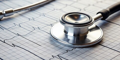 High-Detail Cardiogram with Stethoscope - Medical Stock Photo