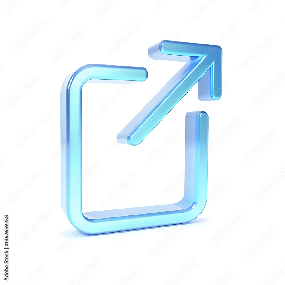 Poster 3d render of a glossy blue external link icon representing web navigation and online connectivity