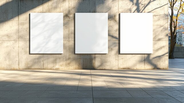 For branding and marketing, three blank poster mockups have been placed on a wall