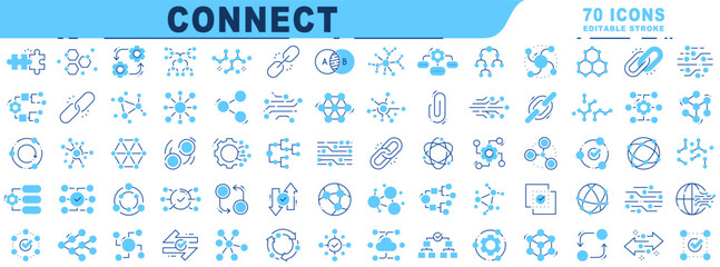 Big set of connect related filled line icons. Editable stroke