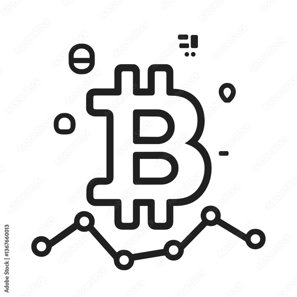 Poster bitcoin cryptocurrency icon with trend graph in minimalist style