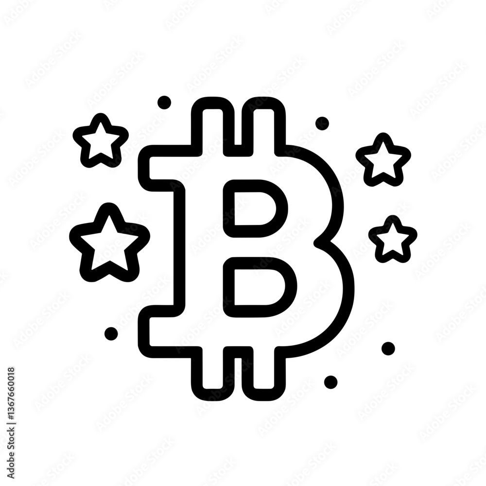 Poster bitcoin symbol with stars in a minimalistic style