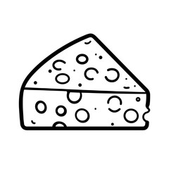 Slice of cheese with holes drawn in a minimalist style  