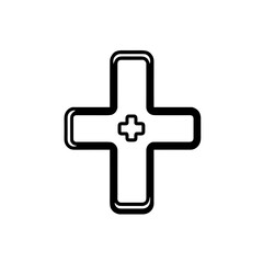 Medical cross symbol in simple line art style on white background  