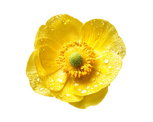 Isolated Yellow Flower with Water Droplets on Black Background, PNG, Transparent