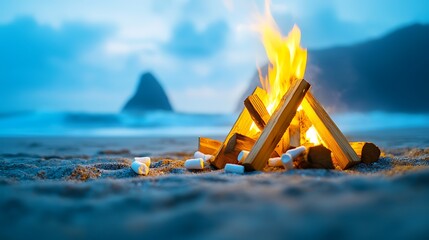 Beach bonfire twilight peaceful scene