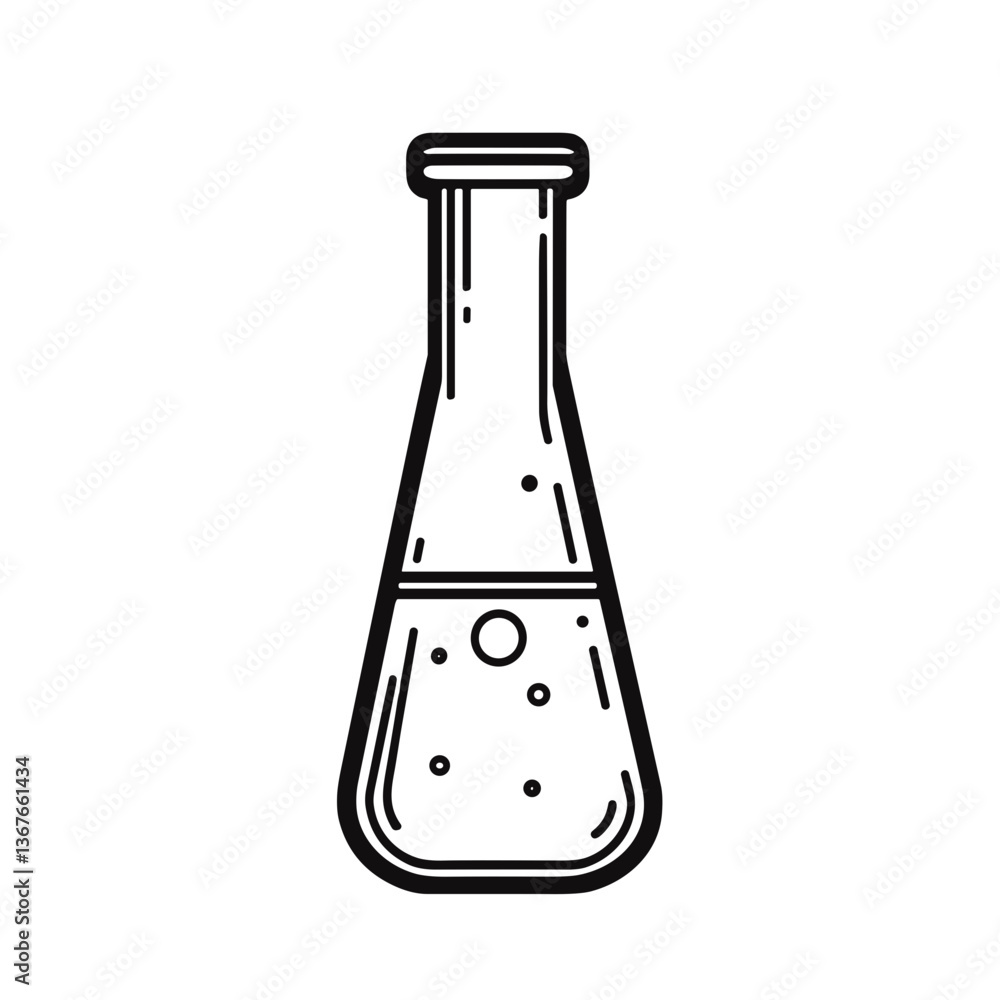 Poster laboratory flask with bubbling liquid in minimalist style
