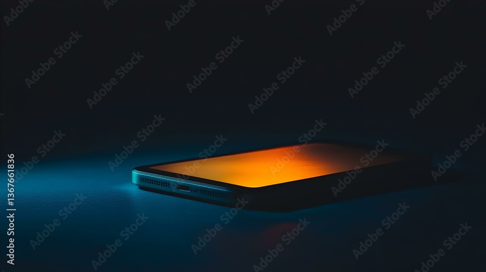 Poster glowing smartphone on dark background. a captivating image of a smartphone with an illuminated scree