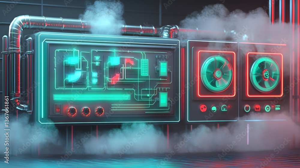 Poster futuristic 3d rendering of a deep space energy station powered by synthetic fuels with an ai managed
