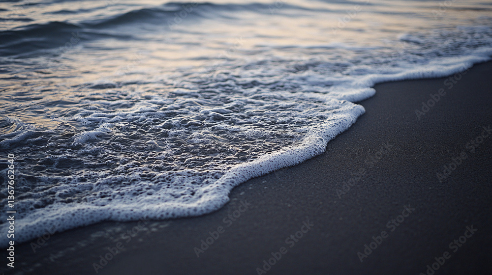 Poster beautiful beach with gentle waves lapping at the shoreline creating a calm and relaxing scene of nat