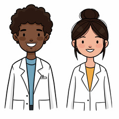 Two smiling doctors in white coats against a plain background  