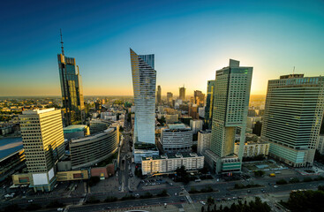 amazing cityscape with skyscrapers in the center of Warsaw