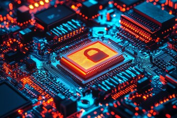 Fototapeta premium Glowing red padlocks set against a dynamic cyber network background serve to emphasize the pressing nature of cybersecurity threats
