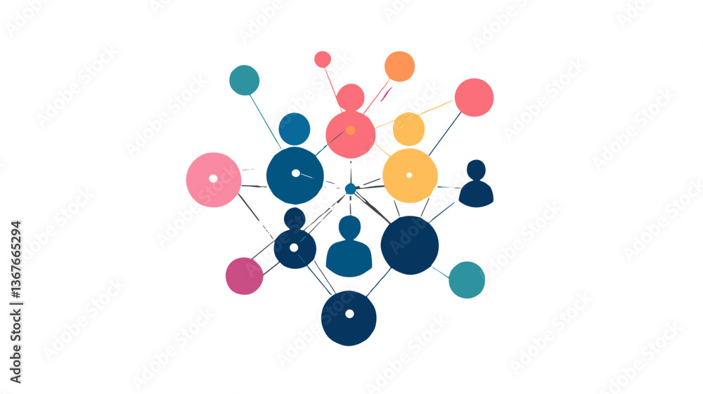 Poster abstract network connections with colorful nodes and figures