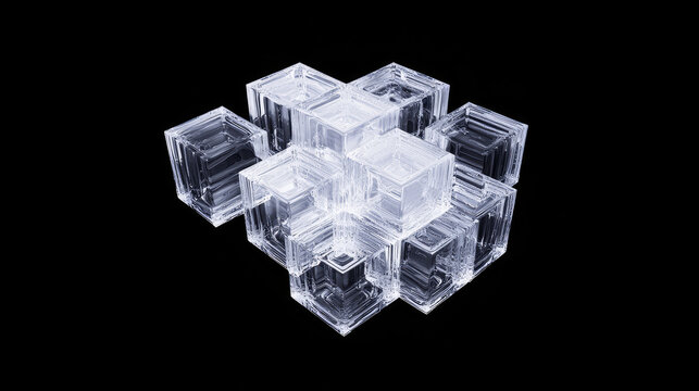 Abstract geometric arrangement of interlocking cubes