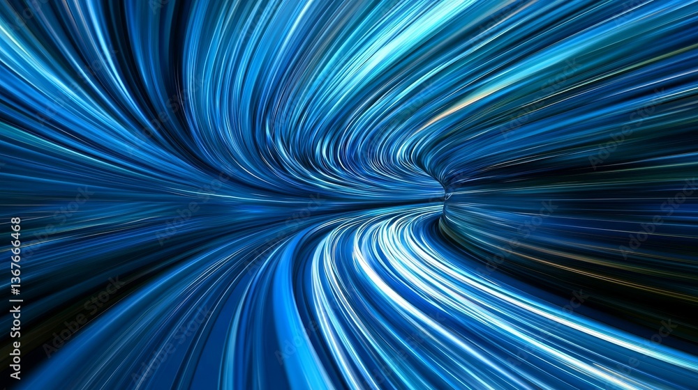 Poster the background consists of abstract blue lines that are speeding along a curved path with a pronounc