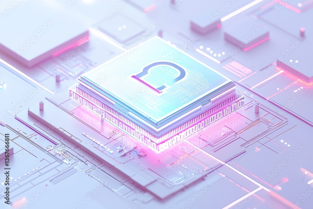 Poster a white background serves as the setting for a 3d rendering of a lock symbol overlaid with blue and 