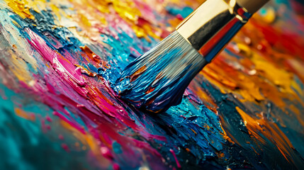 Fototapeta premium Colorful abstract painting art with paintbrush creative artistic expression background design texture vibrant