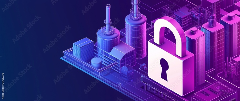 Poster industrial networks are protected by digital locks that ensure secure data transmission and cyber pr