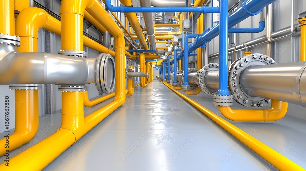 Poster futuristic industrial air duct network with automated self cleaning mechanisms and smart sensors tha