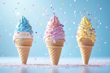 Colorful Ice Cream Cones with Sprinkles
