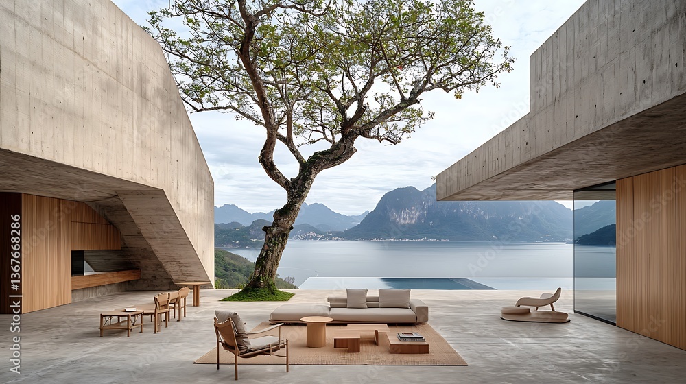 Poster modern minimalist courtyard architecture design