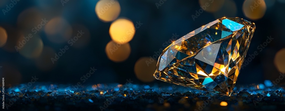 Aufkleber the image features a digital diamond wireframe that shines brightly with blue and yellow illuminatio