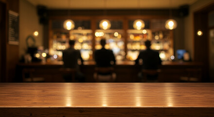 Background, Real photographs material of vintage wooden countertop with blur people drinking at night bar,night, people, rustic, wood texture, blank.wallpaper