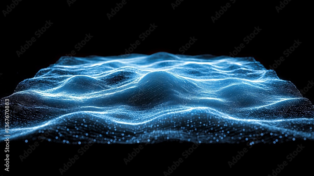 Poster a dark blue setting adorned with glowing wave patterns, ideal for crafting stylish and cutting-edge 