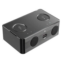 Obraz premium High-end wireless Bluetooth receiver, detailed modern design and compact size, isolated transparent PNG, clear English labeling.