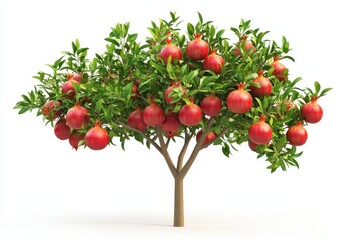 Obraz premium Pomegranate tree abundantly bearing ripe fruits in a serene, natural setting during summer isolated on transparent background