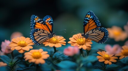 Obraz premium Butterflies Fluttering Among the Flowers in a Garden